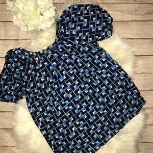 Kaari Blue Short Sleeve Geometric Blouse